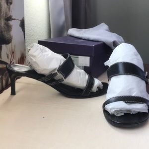 RALPH LAUREN Collection black open toe heels.